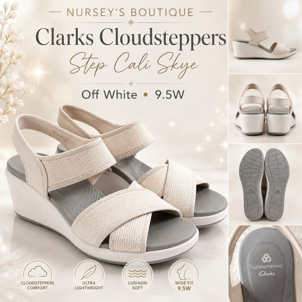 Clarks Cloudsteppers Step Cali Skye Off White Wedge Sandals 9.5W